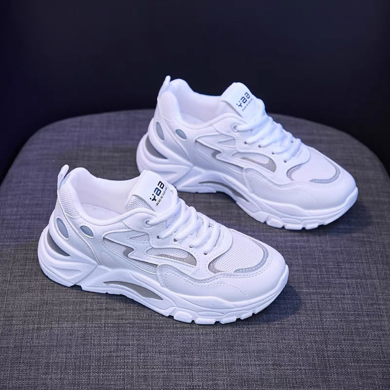 2025 New Women's Breathable Lightweight Mesh Knit Lace-Up Sports Shoes - Cushioned EVA Sole, Striped Design, Low-Top Korean Style for Running, Walking & Road Strolling - All-Season Minimalist Casual Sneakers, Ladies Sneakers,