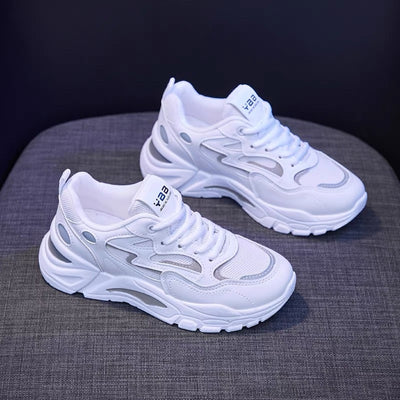 2025 New Women's Breathable Lightweight Mesh Knit Lace-Up Sports Shoes - Cushioned EVA Sole, Striped Design, Low-Top Korean Style for Running, Walking & Road Strolling - All-Season Minimalist Casual Sneakers, Ladies Sneakers,