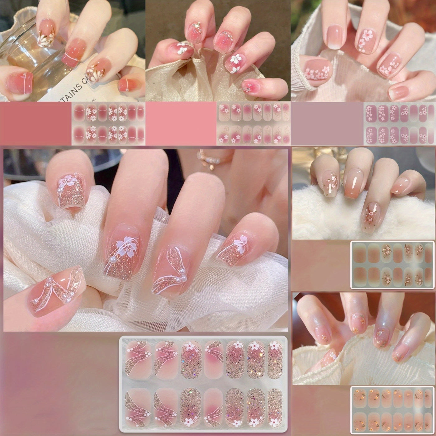 6 Sets of CS Waterproof Gel Nail Film Full Stickers Japanese and Korean Style Little Red Book Same Style Nail Stickers Wholesale