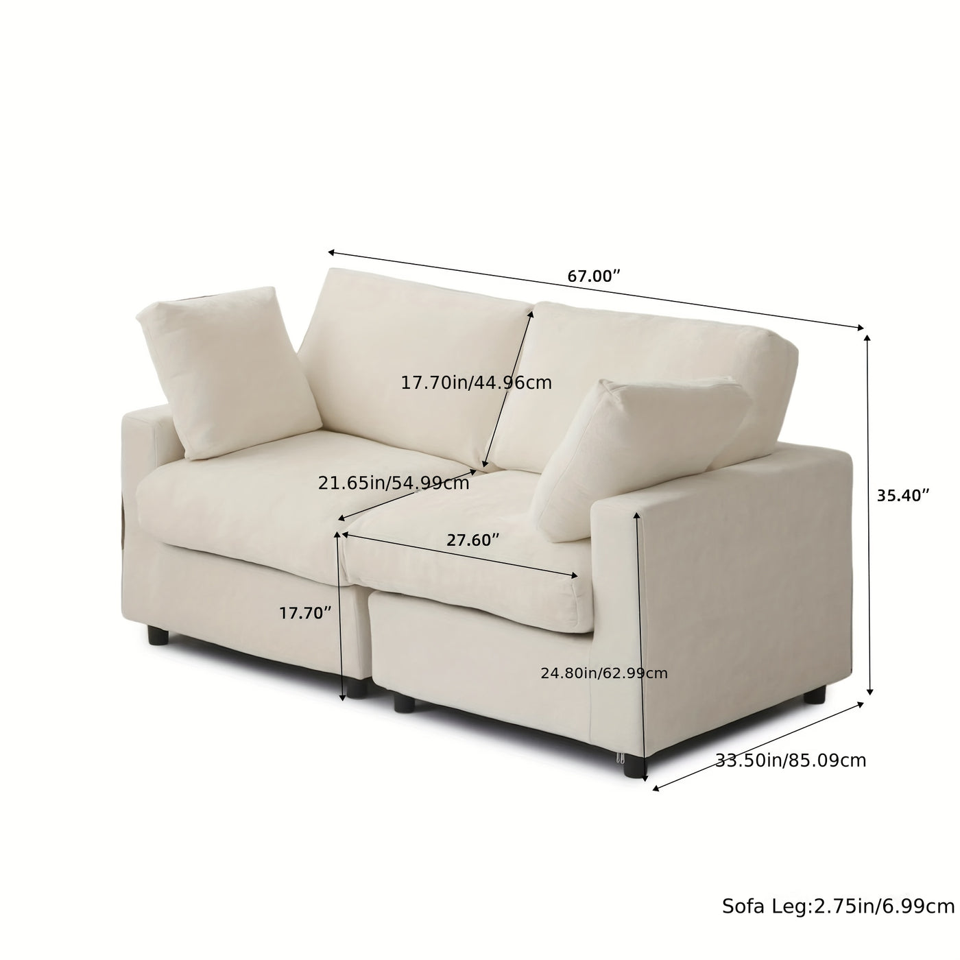 67" Modern Modular Sectional Sofa - Black Cloud Sofa with Washable Removable Cushions & Deep Seat, Plush Foam-Filled Upholstery, Spacious L-Shaped or Straight Configurations, Frame & Easy-Clean Fabric for Living Room, Apartme