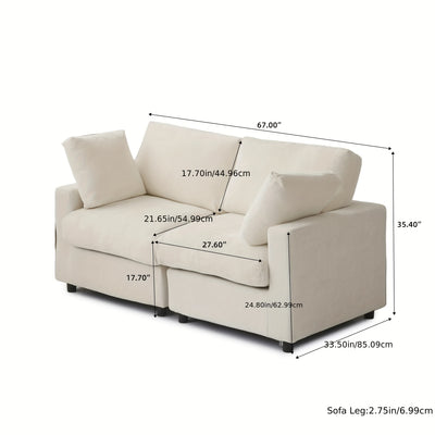 67" Modern Modular Sectional Sofa - Black Cloud Sofa with Washable Removable Cushions & Deep Seat, Plush Foam-Filled Upholstery, Spacious L-Shaped or Straight Configurations, Frame & Easy-Clean Fabric for Living Room, Apartme