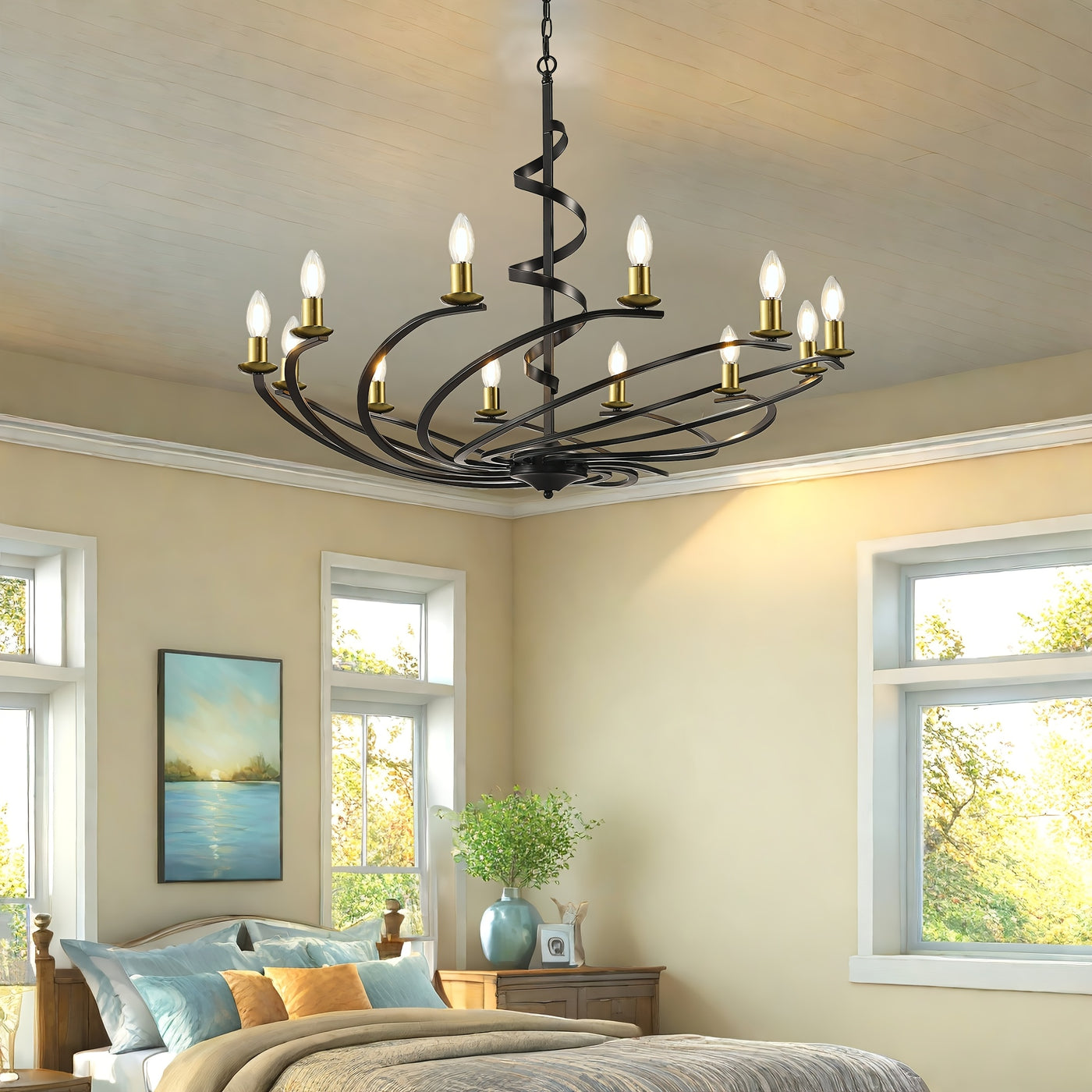Farmhouse Chandeliers For Dining Room, Industrial Foyer Lighting Fixtures, Modern High Ceiling Hanging Pendant Lights, For Living Room, Bedroom, Kitchen Island, Staircase, Entryway