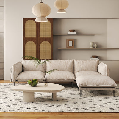 111" L-Shaped Modular Sectional Sofa - 3-Seater Cloud Couch with Movable Ottoman, Deep Seat Low Plush White Modern Sofa for Living Room, Metal Frame & Pillow Backrest, No Assembly Required, Sectional Sofa for Living Room, Ver