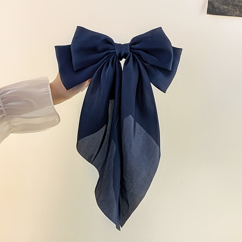 Korean Style Fashion Large Red Bow Knot Fabric Hair Clip Women Long Ribbon Butterfly Hair Clip