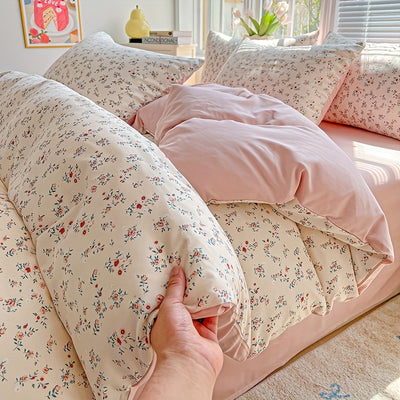 3pcs Korean Style Duvet Cover Set, New American Floral Duvet Cover Set with 1 Single Duvet Cover + 2 Pillowcases, Comfortable and Breathable, Machine Washable, Non-Fading and Deforming, Suitable for All Seasons, Light Beige-F