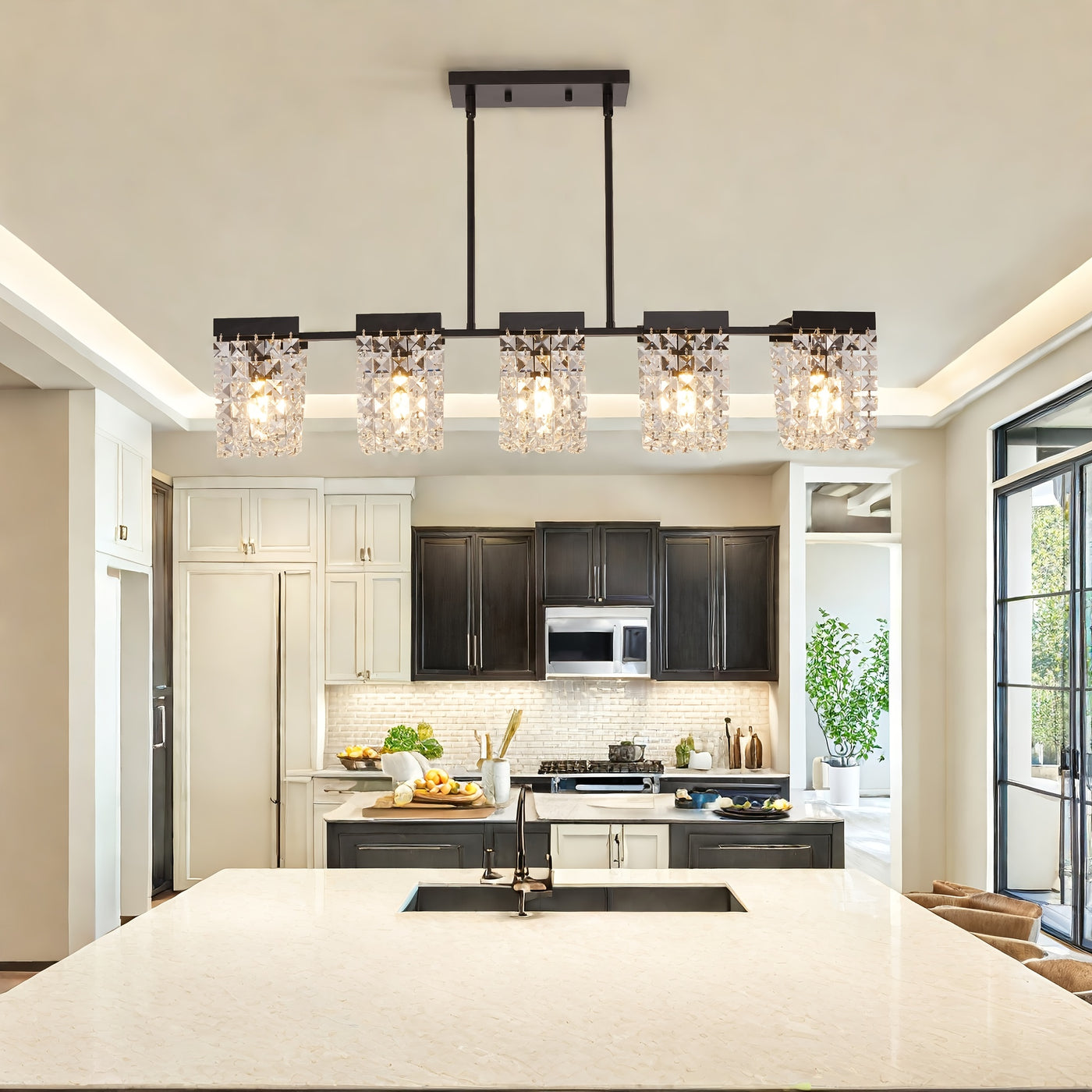 36" 5-Light Crystal Chandeliers For Dining Room, Modern Dining Room Light Fixture, Farmhouse Kitchen Island Lighting, Vintage Hanging Pendant Lights, Dining Chandelier Over Table