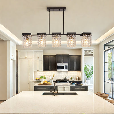 36" 5-Light Crystal Chandeliers For Dining Room, Modern Dining Room Light Fixture, Farmhouse Kitchen Island Lighting, Vintage Hanging Pendant Lights, Dining Chandelier Over Table