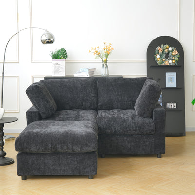 67" Modern Convertible Modular Sectional Sofa with Chaise Ottoman - Black Cloud Design, Washable Fabric & Linen-like Cover, Hardwood Frame, Plush Cushion Backrest, Minimalist L-Shaped or Straight Configuration for Living Room