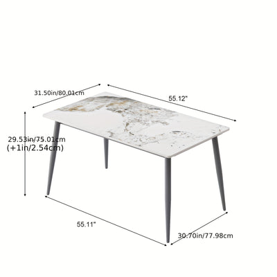Modern White Sintered Stone Dining Table with Solid Carbon Steel Legs - Space-Saving Rectangular Table for Small Spaces, Easy Assembly, Scratch & Heat Resistant, 200lb Weight Capacity, Marble-Like Surface, Ideal for Apartment
