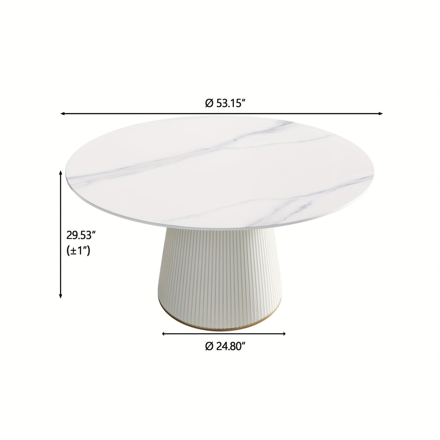 Round Dining Table For 6-8(Dining Table Only, Chairs Not Included), Marble Dining Room Table Round Kitchen Table, Glossy Sintered Stone Tabletop With Solid Metal Base, Circle Dining Table For Kitchen Dining Room Restaurant