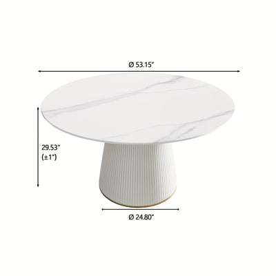 Round Dining Table For 6-8(Dining Table Only, Chairs Not Included), Marble Dining Room Table Round Kitchen Table, Glossy Sintered Stone Tabletop With Solid Metal Base, Circle Dining Table For Kitchen Dining Room Restaurant