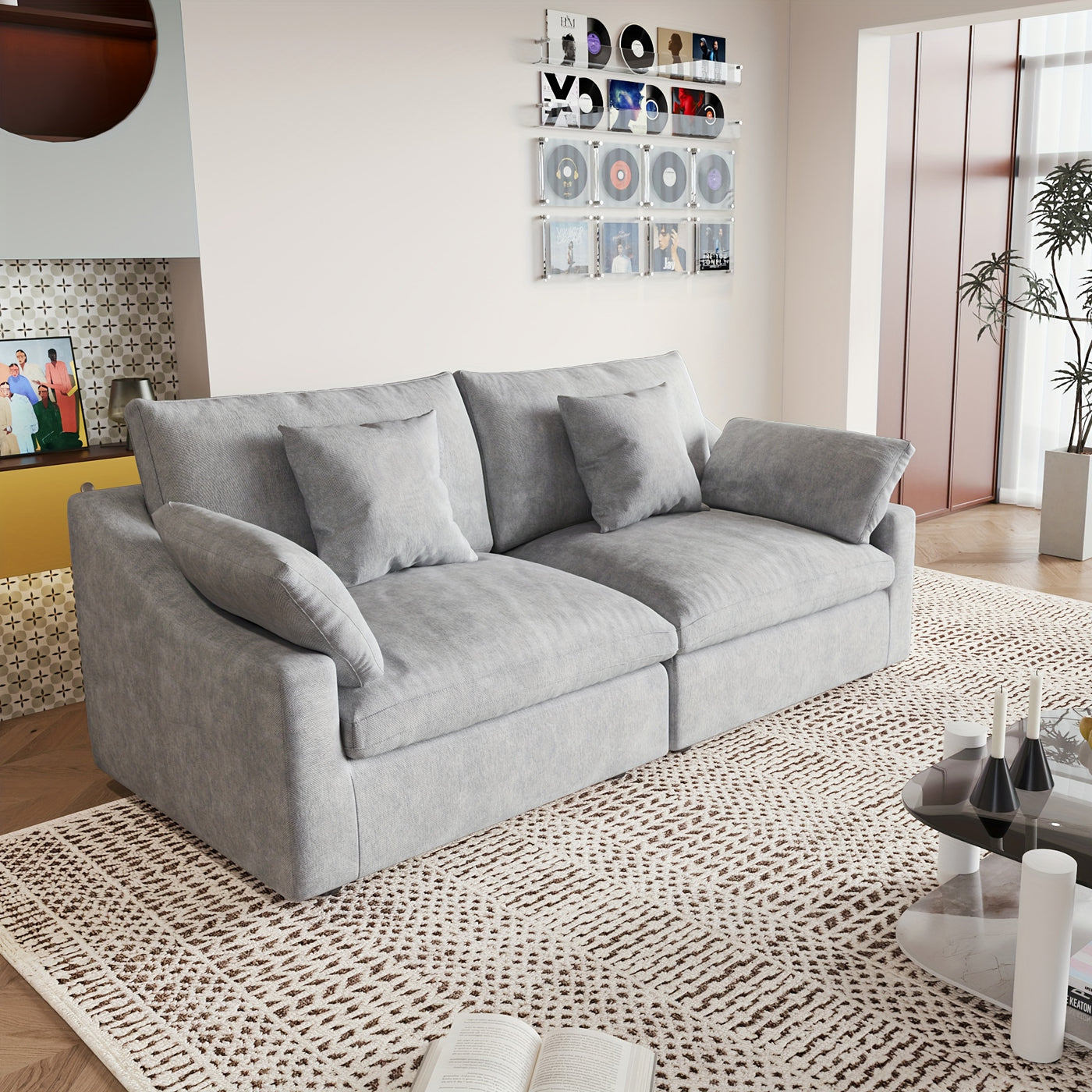 Modern Black Linen Sectional Sofa with Adjustable Backrest Pillows & Slope Armrests - 83-Inch Compact L-Shaped 2-Seater, Plush Cushions, Breathable Fabric, Frame - Ideal for Small Spaces, Apartments, Living Rooms - Sofa Bed C