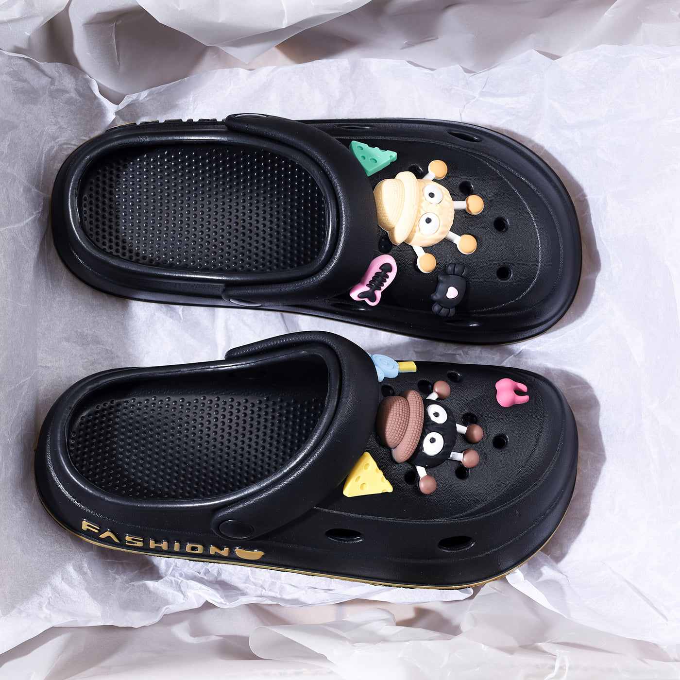 Mid-Year, Summer New Arrivals, Japanese and Korean Fashion Women's Cute Detachable Coal Ball EVA Hole Shoes, Adorable Coal Ball Charms, Comfortable Casual Versatile, 1.97inch Thickened Sole, Rotatable Back Strap for Dual Wear