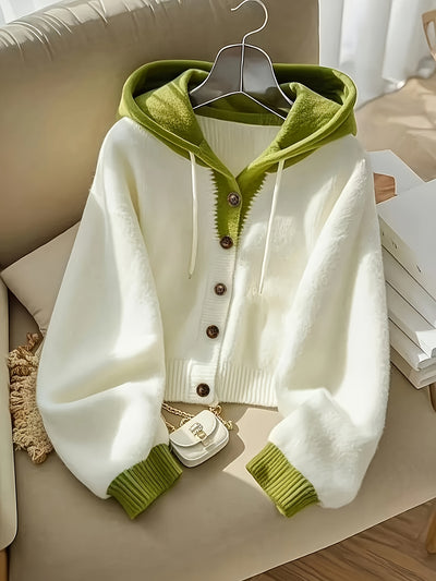 Women's & Olive Green Sweater - Button-Front Cardigan, Ribbed Cuffs - All-Season Layering Sweater for Fall/Winter/Office/Casual Outfits - Elegant Women's Sweater Coat, Sweater, Winter Wardrobe Essential, Round Neckline, Breat