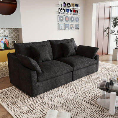Modern Black Linen Sectional Sofa with Adjustable Backrest Pillows & Slope Armrests - 83-Inch Compact L-Shaped 2-Seater, Plush Cushions, Breathable Fabric, Frame - Ideal for Small Spaces, Apartments, Living Rooms - Sofa Bed C