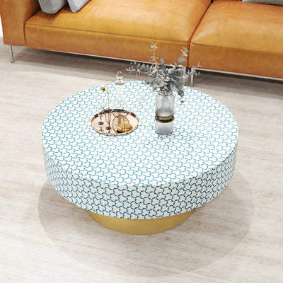 32.5" Round Coffee Table with 2 Large Drawers - Mid-Century Modern Living Room Center Table, Heavy-Duty Metal Construction, Easy Assembly, Golden Accent base for Small Spaces, Apartments, Offices - Space-Saving Storage Organi