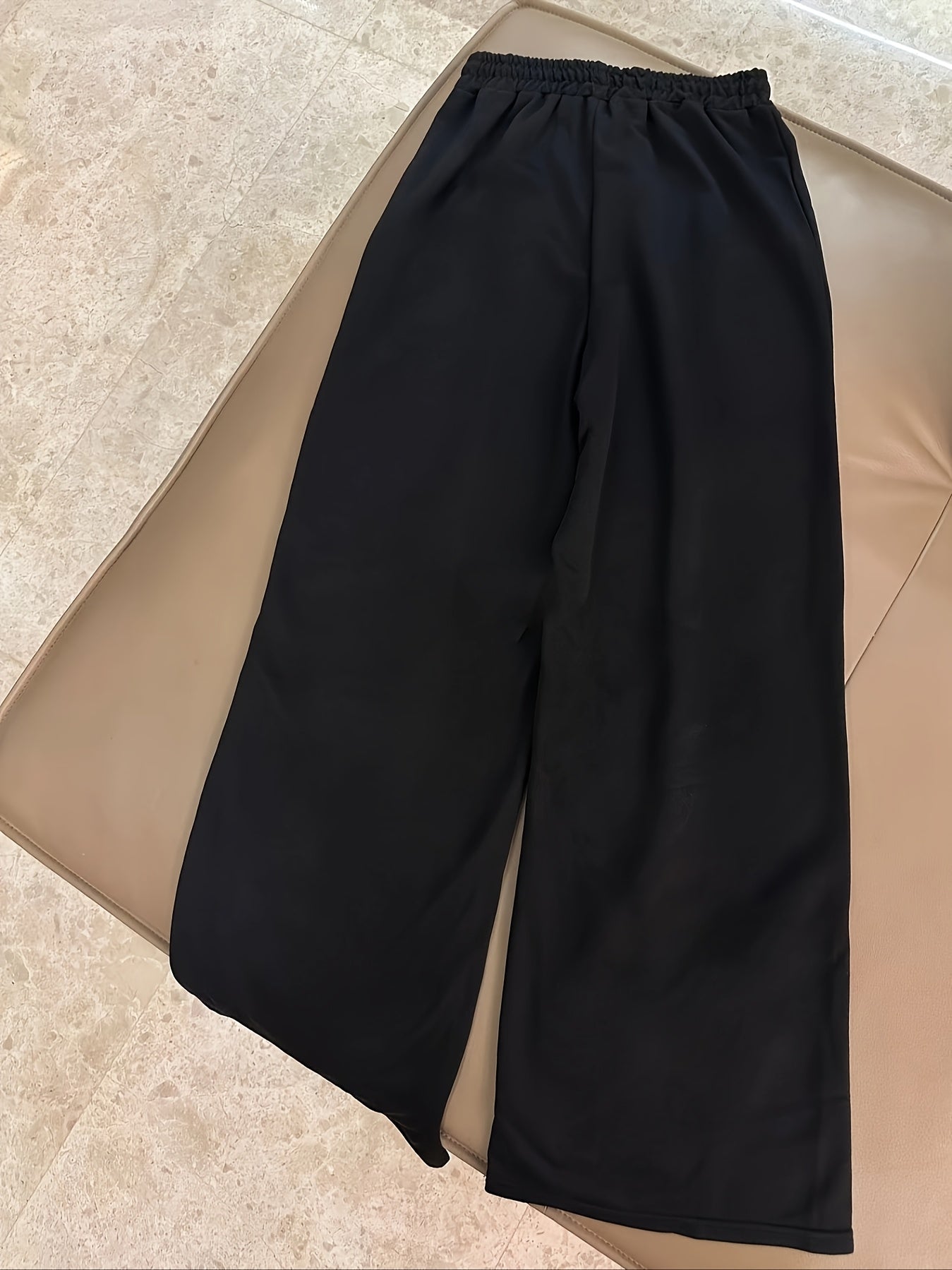 Casual Stretch Slim Fit Crew Neck Button Pullover T-Shirt + Elastic Waist Wide Leg Pants Long Set
