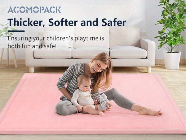 1pc Japanese Tatami Mat, Coral Velvet Mellow Mat, Baby Play Mat For Floor, 1.2 Inch Thick Crawling Rugs, Padded Foam Area Mat For Kids Playroom, Playpen, Nursery, Living Room, Yoga Mat, Non-Slip Backing