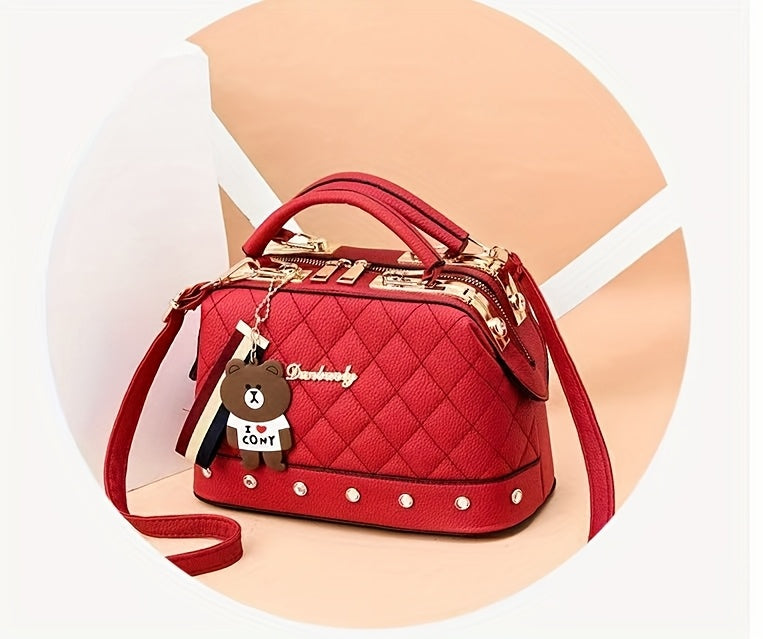 2025 Korean Fashion Women's Crossbody & Tote Bag - Detachable Shoulder Strap, Zipper Closure,, 5 Colors (Khaki/White/Red/Blue/Black)