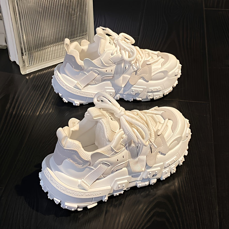 Women's Fashion Sneakers, Autumn Casual Running Shoes with Thick Sole, Unique Design, Breathable Fabric Lining, PVC Outsole