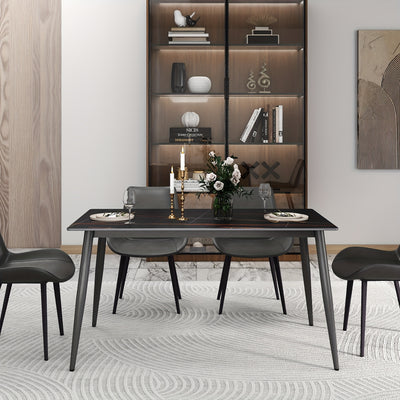 Modern White Sintered Stone Dining Table with Solid Carbon Steel Legs - Space-Saving Rectangular Table for Small Spaces, Easy Assembly, Scratch & Heat Resistant, 200lb Weight Capacity, Marble-Like Surface, Ideal for Apartment