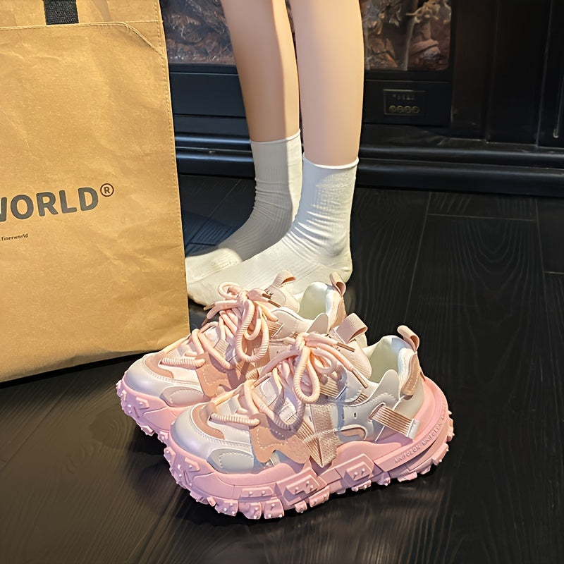 Women's Fashion Sneakers, Autumn Casual Running Shoes with Thick Sole, Unique Design, Breathable Fabric Lining, PVC Outsole