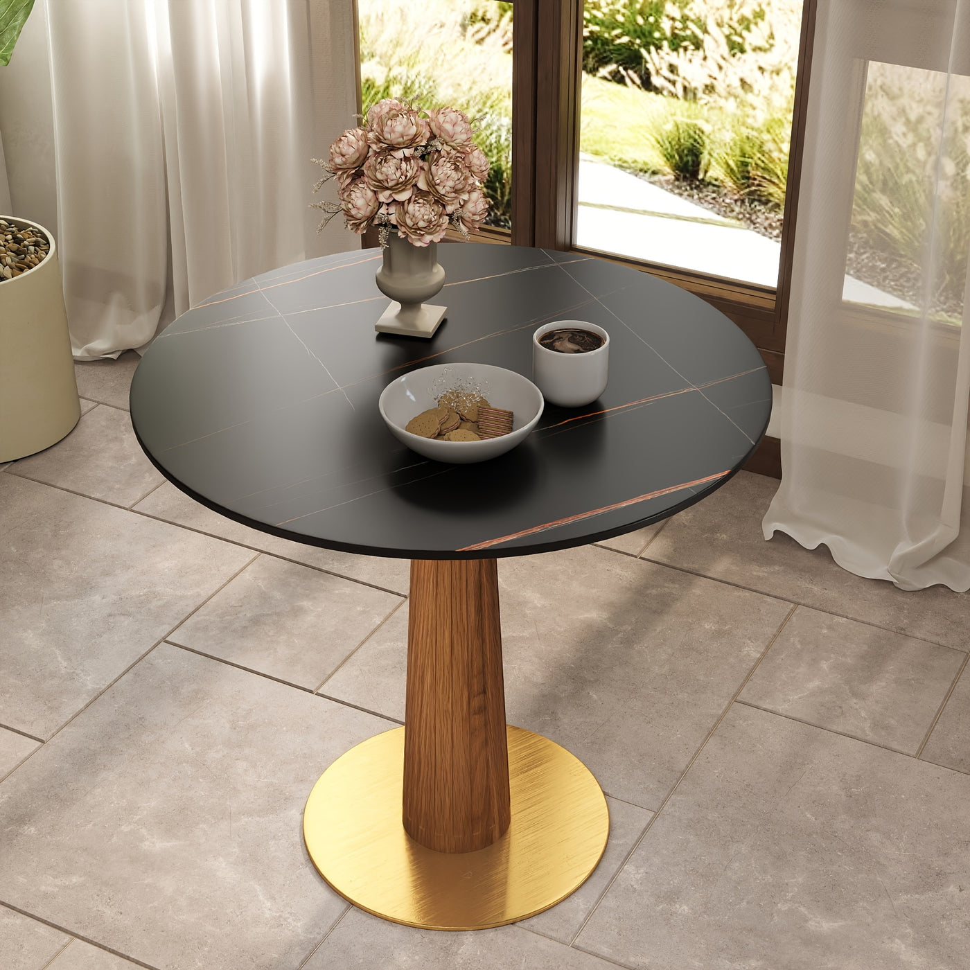 33.5" Round & Square Dining Table for 2-4 People(Only Table, Chair Not Included), Marble Meeting Room Table Multipurpose Conference Table with Soild Wood Base for Office