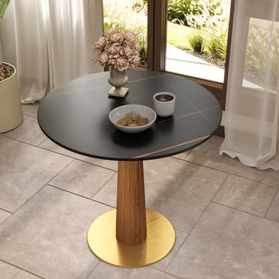 33.5" Round & Square Dining Table for 2-4 People(Only Table, Chair Not Included), Marble Meeting Room Table Multipurpose Conference Table with Soild Wood Base for Office