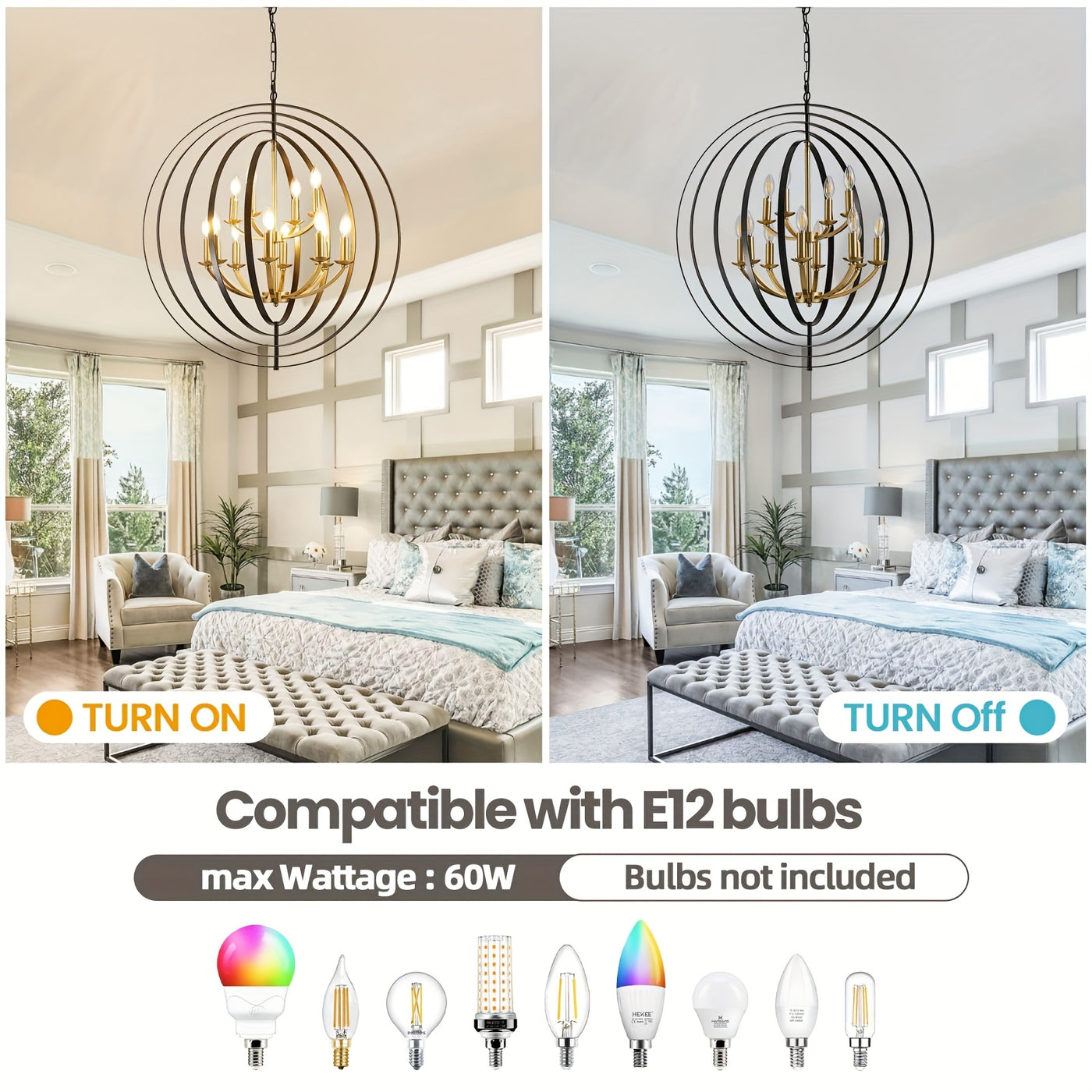 12-Light Modern Farmhouse Chandelier - 31.5" Black Round Pendant Light Fixture for High Ceilings, Adjustable Height (32"-90"), E12 Bulb Compatible, Entryway, Kitchen Island, Staircase & Foyer Lighting, Versatile Lighting Fixt