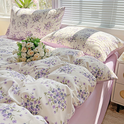 3pcs Korean Style Duvet Cover Set, New American Floral Duvet Cover Set with 1 Single Duvet Cover + 2 Pillowcases, Comfortable and Breathable, Machine Washable, Non-Fading and Deforming, Suitable for All Seasons, Light Beige-F