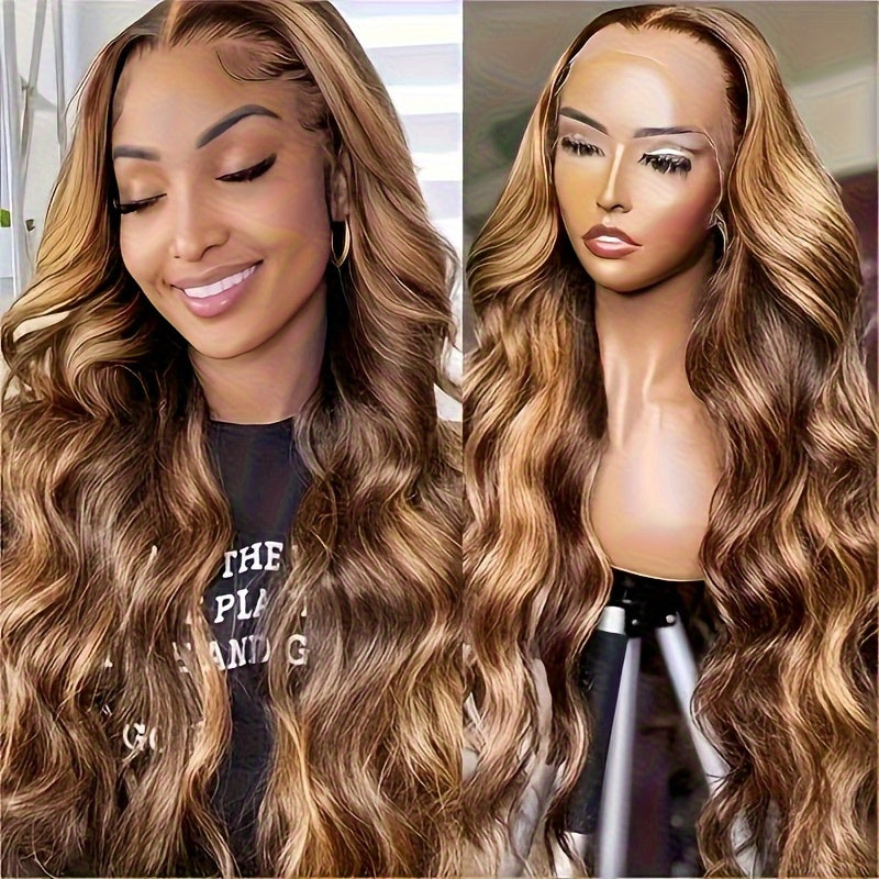 Piano Brown Long Wavy Front Lace Wig