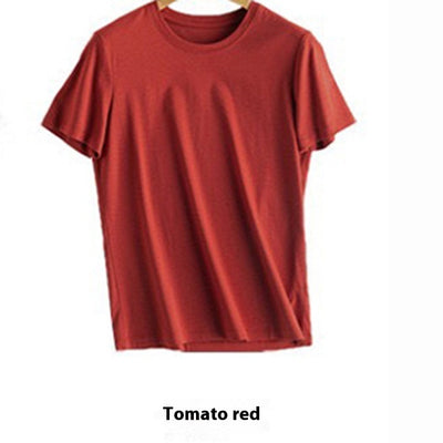 Mulberry Silk Women's Mercerized Cotton T-shirt Fine Solid Color Round Neck Short Sleeves