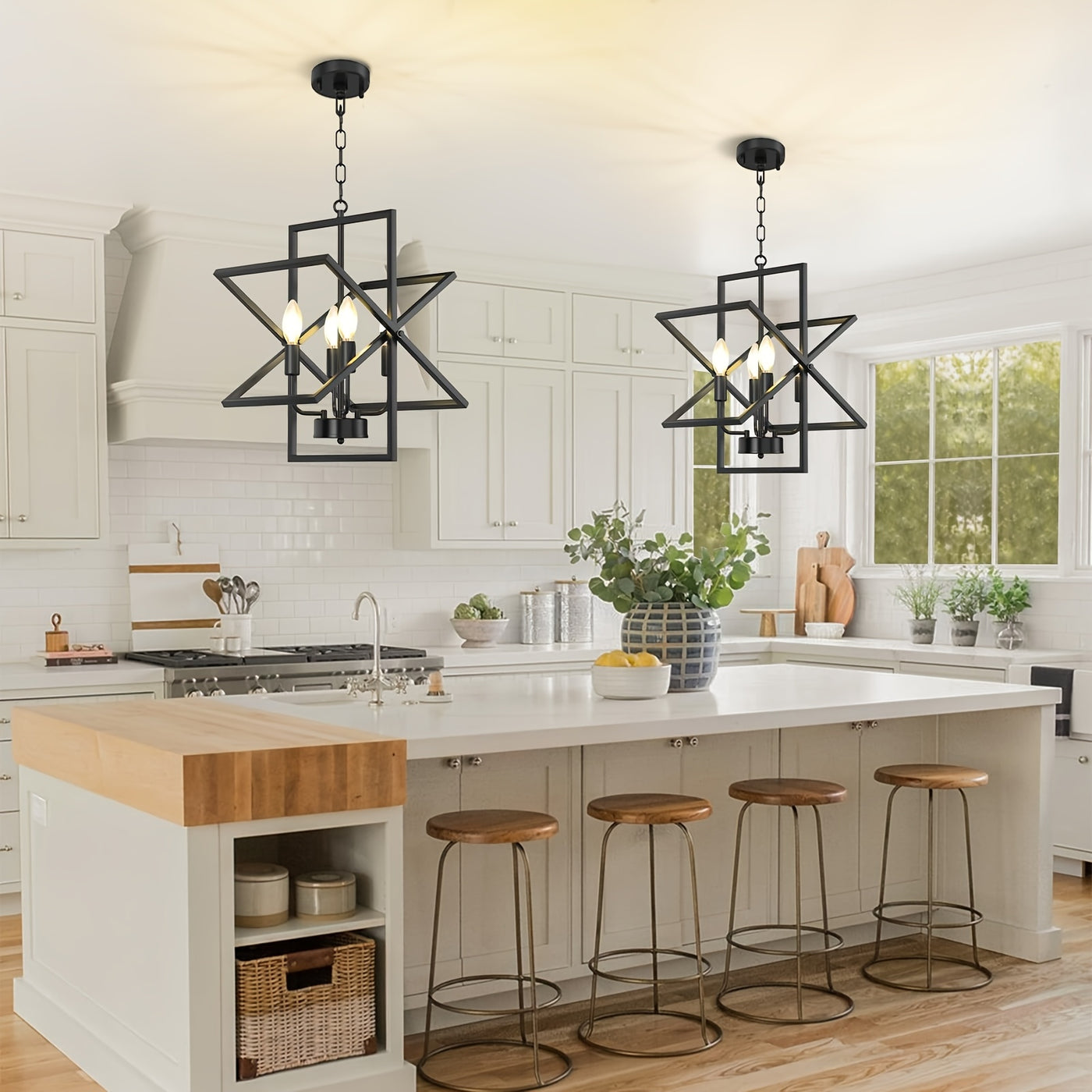 4-Light Farmhouse Dining Room Light Fixture/Chandelier Over Table, Modern Kitchen Island Lighting, Industrial Foyer Lighting Fixtures, For Living Room, Bedroom, Foyer, Stairway, Entryway