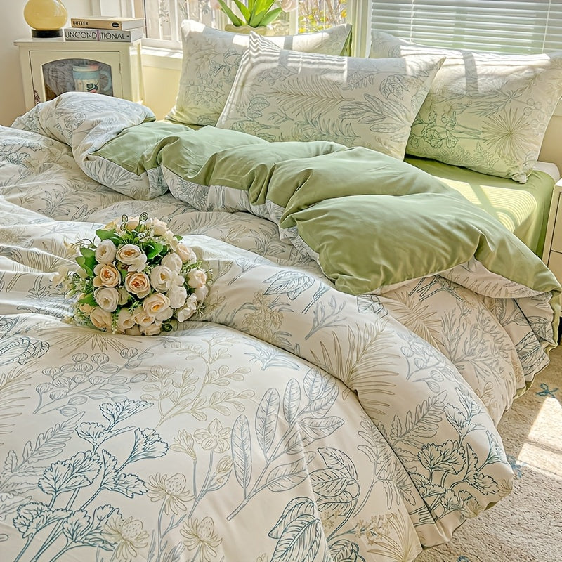 3pcs Korean Style Duvet Cover Set, New American Floral Duvet Cover Set with 1 Single Duvet Cover + 2 Pillowcases, Comfortable and Breathable, Machine Washable, Non-Fading and Deforming, Suitable for All Seasons, Light Beige-F