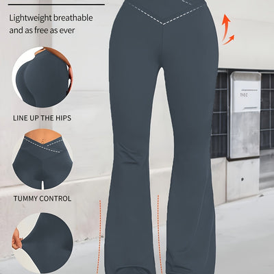 Women'S High-Waisted Flared Leggings - Retro Cross-Waist Yoga Pants, 4-Way Stretch Breathable Workout Leggings with Hip-Lifting Design & Tummy Control, Lightweight for Running, Gym, Casual Wear (Spring/Summer/Fall), Workout L
