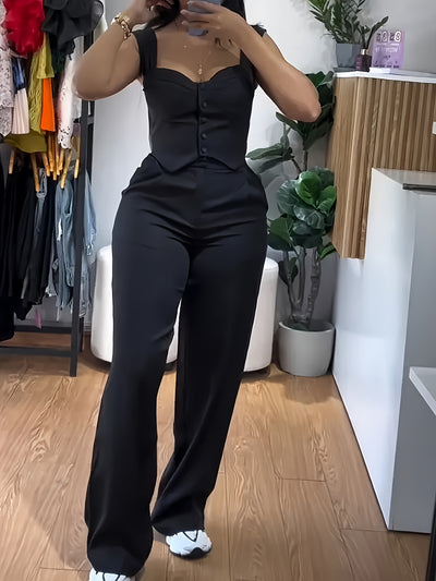 Sleeveless Corset Top & Wide-Leg Pants Set