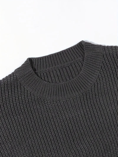 Men'S & Women'S Unisex Knit Sweater, Casual Crew Neck Pullovers, Rib-Knit Long Sleeve, All-Season Acrylic 100%, Loose Fit Solid Color, Medium Stretch, Japanese & Korean Style Streetwear