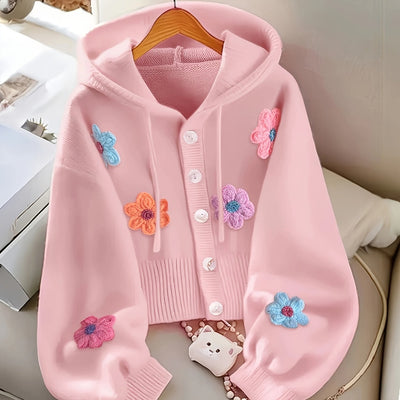 Casual Chic Loose Daisy Hooded Cardigan - Perfect for Office, Home, and Streetwear Outings