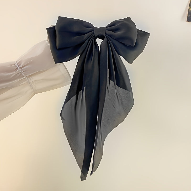 Korean Style Fashion Large Red Bow Knot Fabric Hair Clip Women Long Ribbon Butterfly Hair Clip