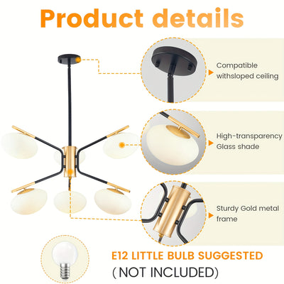 Chandelier Mid Century Modern Industrial E26 Pendant Lighting Black And Golden Light For Living Room, Kitchen, Bedroom, Dining Room And Farmhouse