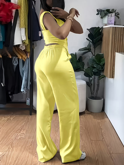 Sleeveless Corset Top & Wide-Leg Pants Set