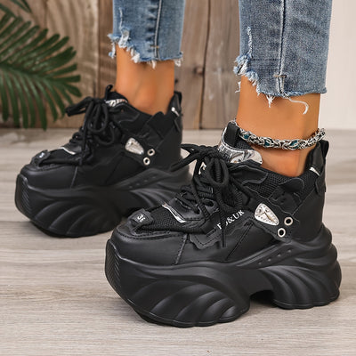 Women'S Chunky Platform Sneakers - Lightweight Low-Top Lace-Up Shoes with Thick Cushioned Sole, Breathable Fabric & Synthetic Cover Upper, All-Season Comfort for Casual & Formal Outfits, Chunky Shoes, Casual Footwear, Durable