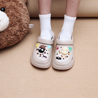 Mid-Year, Summer New Arrivals, Japanese and Korean Fashion Women's Cute Detachable Coal Ball EVA Hole Shoes, Adorable Coal Ball Charms, Comfortable Casual Versatile, 1.97inch Thickened Sole, Rotatable Back Strap for Dual Wear