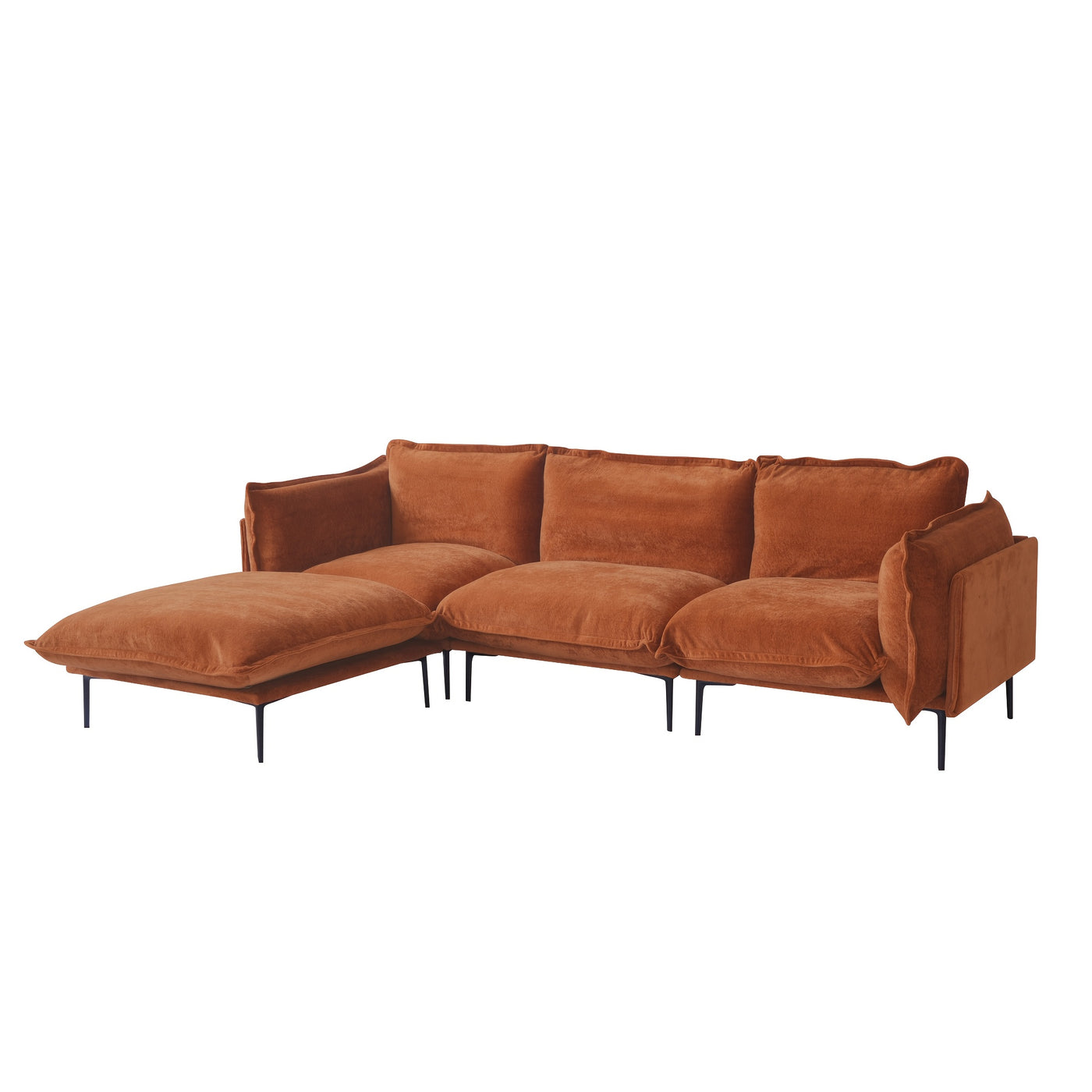111" L-Shaped Modular Sectional Sofa - 3-Seater Cloud Couch with Movable Ottoman, Deep Seat Low Plush White Modern Sofa for Living Room, Metal Frame & Pillow Backrest, No Assembly Required, Sectional Sofa for Living Room, Ver