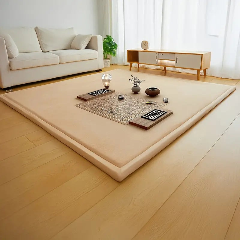 1pc Japanese Tatami Mat, Coral Velvet Mellow Mat, Baby Play Mat For Floor, 1.2 Inch Thick Crawling Rugs, Padded Foam Area Mat For Kids Playroom, Playpen, Nursery, Living Room, Yoga Mat, Non-Slip Backing