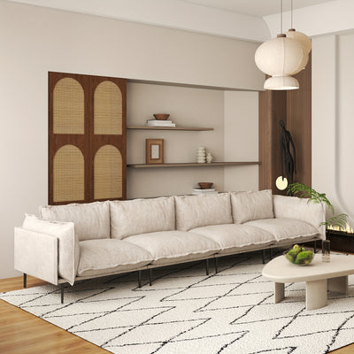 Modern Minimalist 4-Seater Modular Sectional Sofa - 147" Deep Seat Cloud Couch with Plush Chenille Upholstery, Hardwood Frame & Cushioned Backrest, White Fabric for Living Room, Bedroom, Office - No Assembly Required, Section