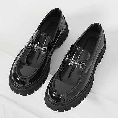 All-Season Solid Color Men's Classic Loafers - Round Toe Faux Upper Slip-On Dress Shoes with Rubber Sole - Daily, Party, Wedding Casual Korean Style Thick Sole Glossy Footwear