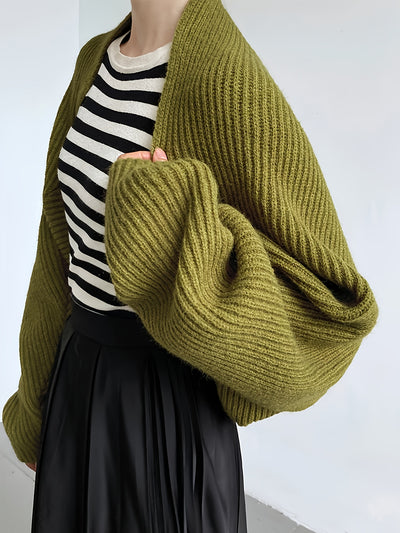 Women'S Olive Green Ribbed Cardigan with Front Button Detail - Casual Off-Shoulder Style, Long Sleeves, Lightweight & Breathable for Spring/Fall, Fall Cardigan | Offshoulder Cardigan | Construction