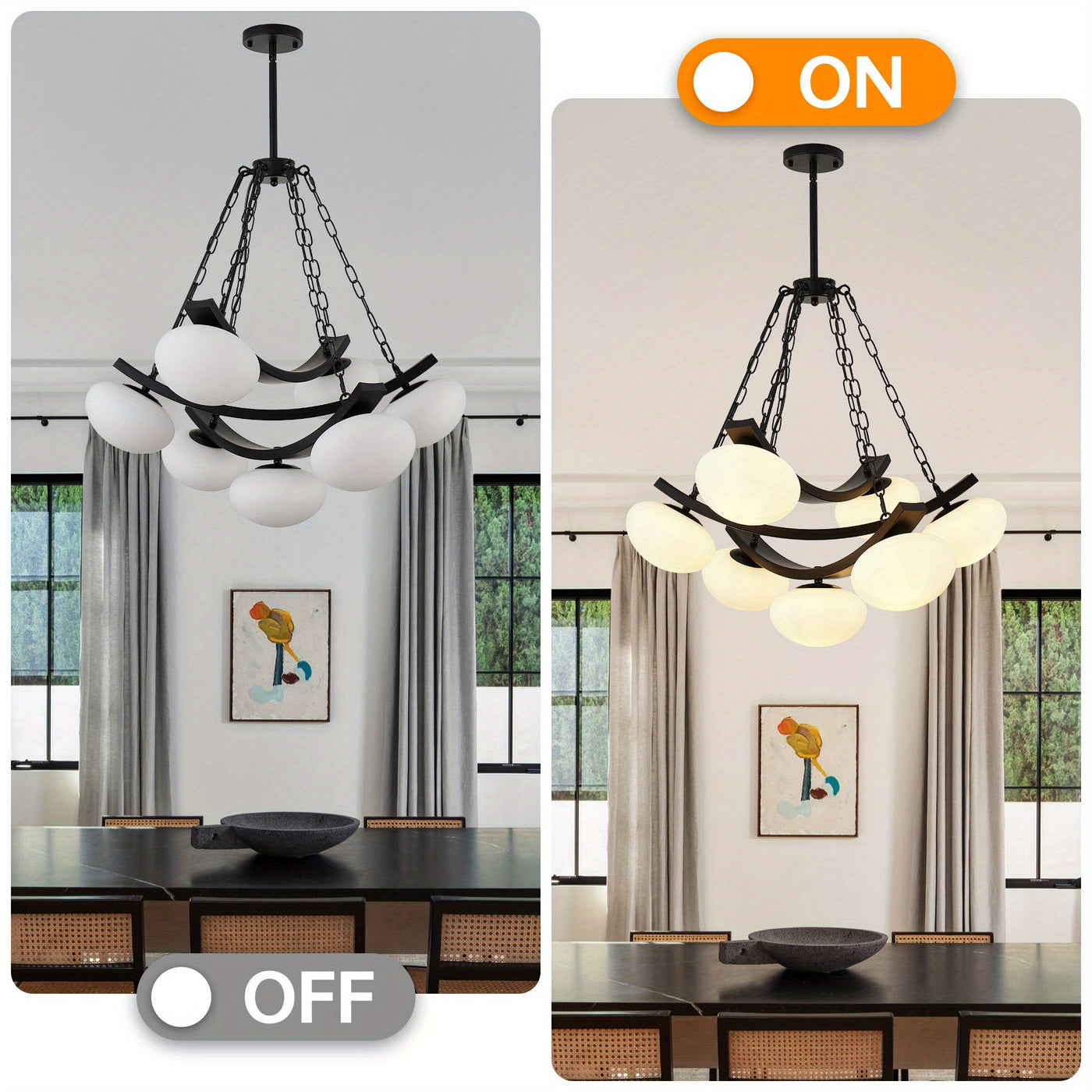 7-Light Golden Modern Sputnik Chandelier, Mid Century for Dining Room Light Fixtures Over Table, Adjustable Hanging Ceiling Light Fixture with Globe Glass Shades for Kitchen Island Living Room Bedroom, Dining Table Light, Cha