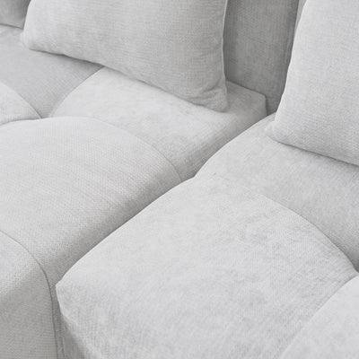 144" Modern White Linen Modular Sectional Sofa with 2 Ottomans - 3-Seater L-Shaped or U-Shaped Configurations, Plush Cushioned Deep Seat, Hardwood Frame & Chenille Fabric, Removable Washable Cover, Neutral-Toned Living Room C